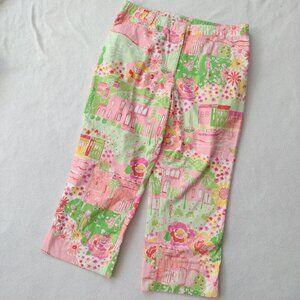 Lilly Pulitzer Girls Pants L 12 Vibrant City Green Pink Print Preppy Cotton